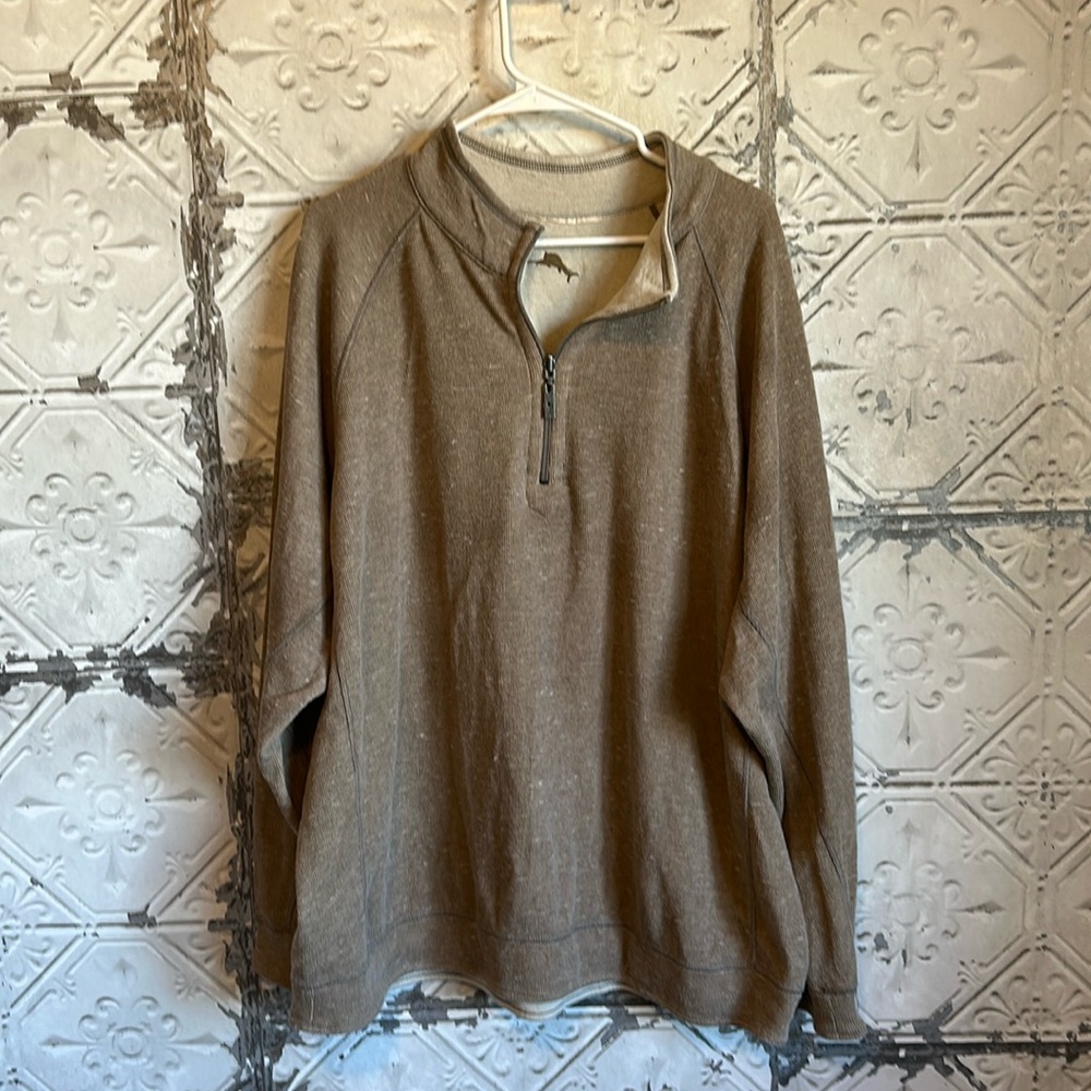 Brown and tan Tommy Bahama reversible quarter zip